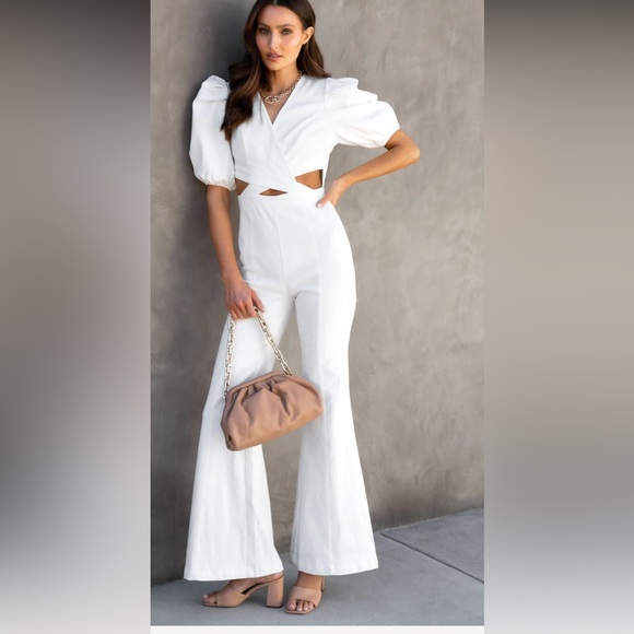 Pants - Sarah Denim Puff Sleeve Flare Jumpsuit